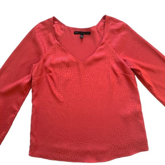 WHBM Blouse Salmon Pink Metallic Sweetheart Neck Long Sleeve Top Size XS - Picture 11 of 12